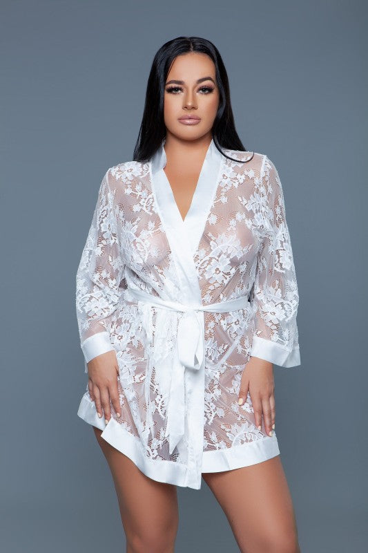 WICKED Delia Robe Floral Lace Robe with Satin Trim