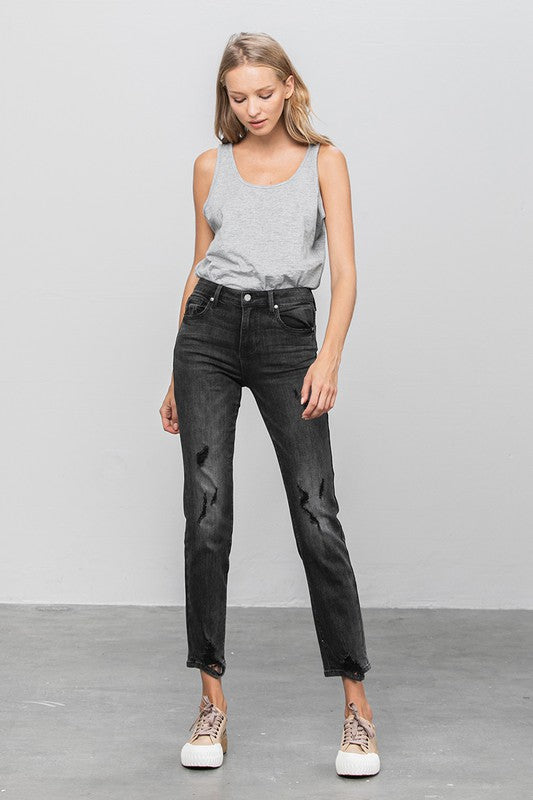 Denim Lab USA Mid Rise Distressed Straight Jeans