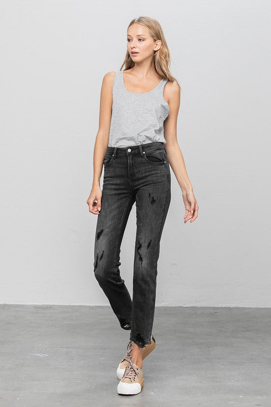 Denim Lab USA Mid Rise Distressed Straight Jeans