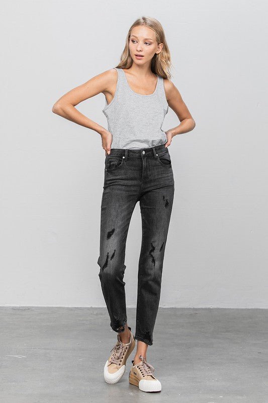 Denim Lab USA Mid Rise Distressed Straight Jeans
