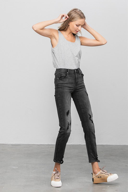 Denim Lab USA Mid Rise Distressed Straight Jeans