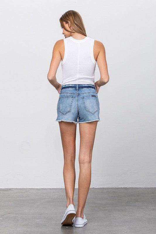Denim Lab USA Ripped Roll Up Leg Denim Shorts