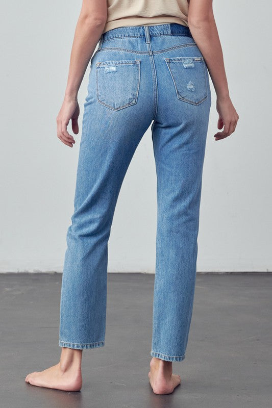 Denim Lab USA High Rise Distressed Straight Jeans