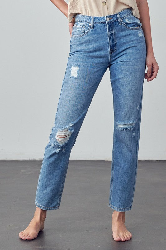 Denim Lab USA High Rise Distressed Straight Jeans