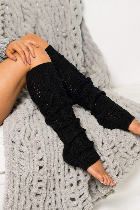 Aili's Corner Cable Knit Long Tie Leg Warmer