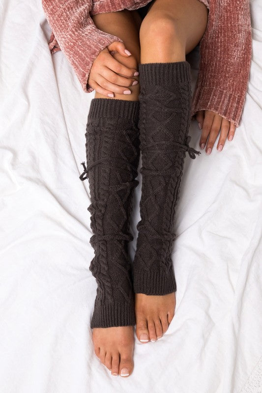 Aili's Corner Cable Knit Long Tie Leg Warmer