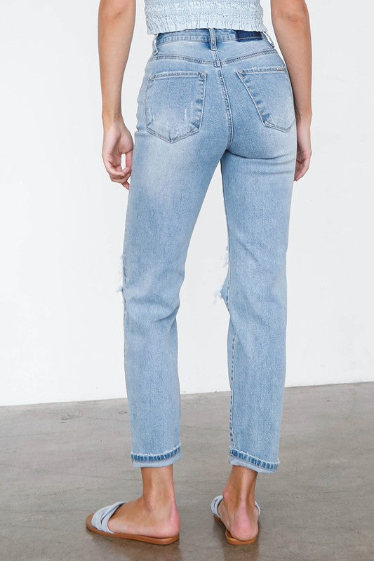 Denim Lab USA High Waist Destroyed Hem Boyfriend Jeans