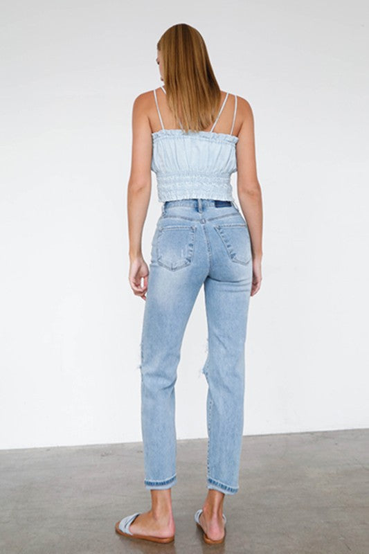 Denim Lab USA High Waist Destroyed Hem Boyfriend Jeans