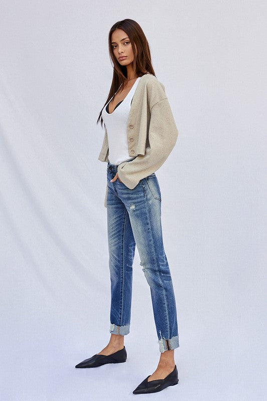 Denim Lab USA Raw Hem Boyfriend Jeans
