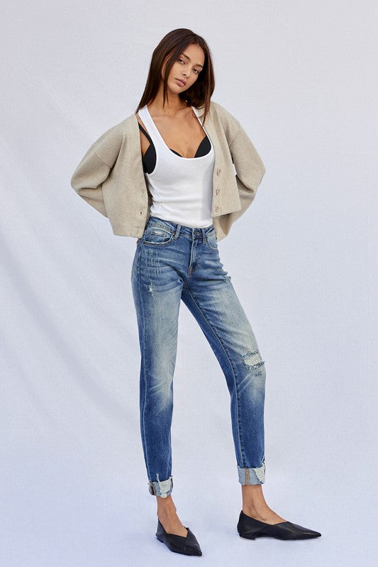Denim Lab USA Raw Hem Boyfriend Jeans