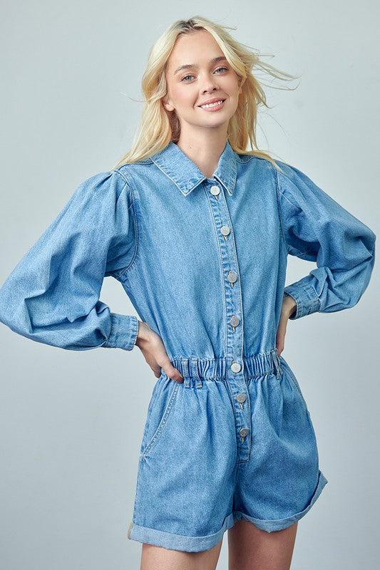 Denim Lab USA Vintage Roll Up Denim Short Romper