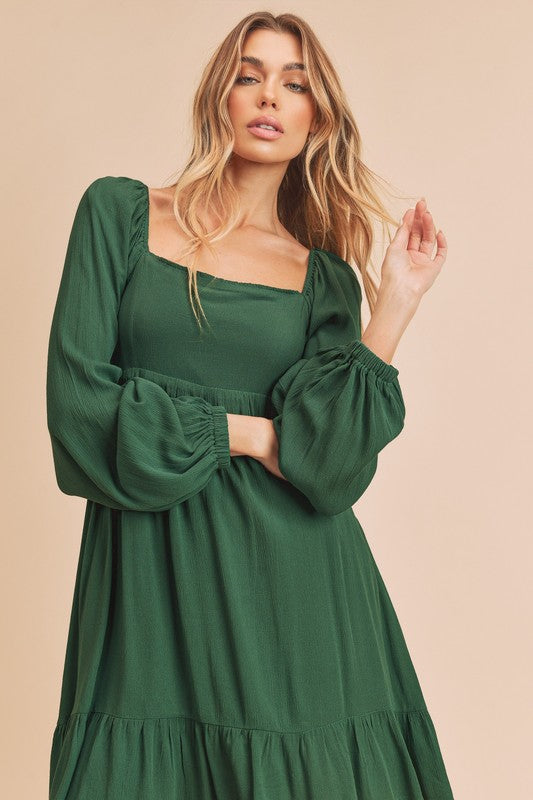 Aemi + Co Taya Squared Neck Long Sleeve Ruffle Dress