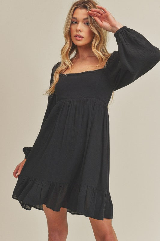 Aemi + Co Taya Squared Neck Long Sleeve Ruffle Dress