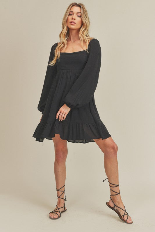 Aemi + Co Taya Squared Neck Long Sleeve Ruffle Dress