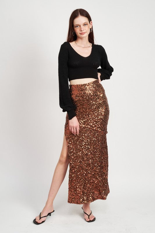 Emory Park SEQUINED HIGH WAIST MAXI SKIRT