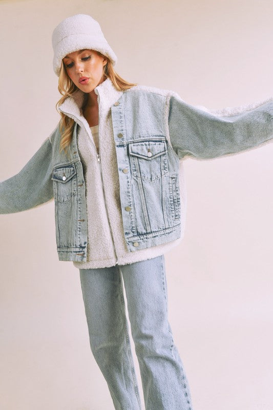 Aemi + Co Doro Oversized Mixed Media Denim Jacket