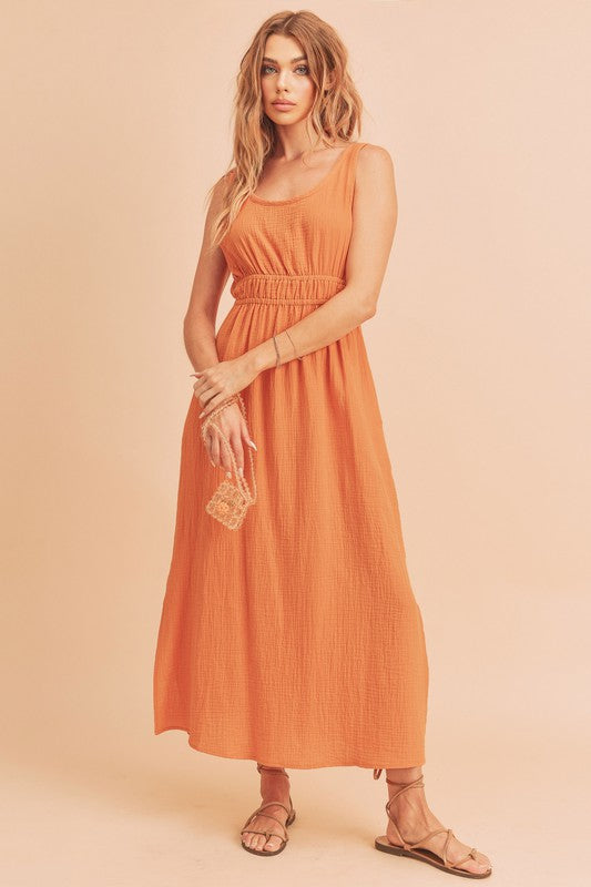 Aemi + Co Darci Sleeveless Crinkled Gauze Maxi Dress