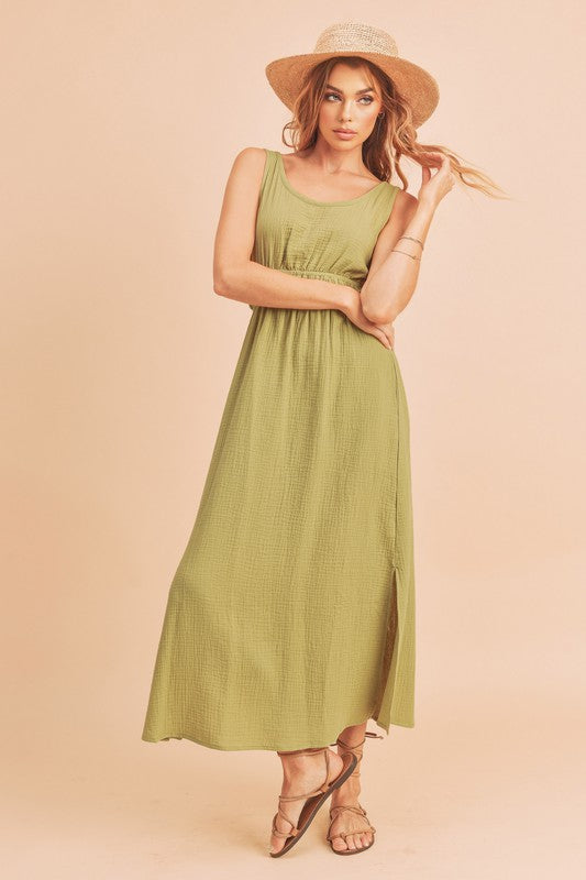 Aemi + Co Darci Sleeveless Crinkled Gauze Maxi Dress