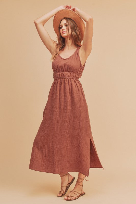 Aemi + Co Darci Sleeveless Crinkled Gauze Maxi Dress