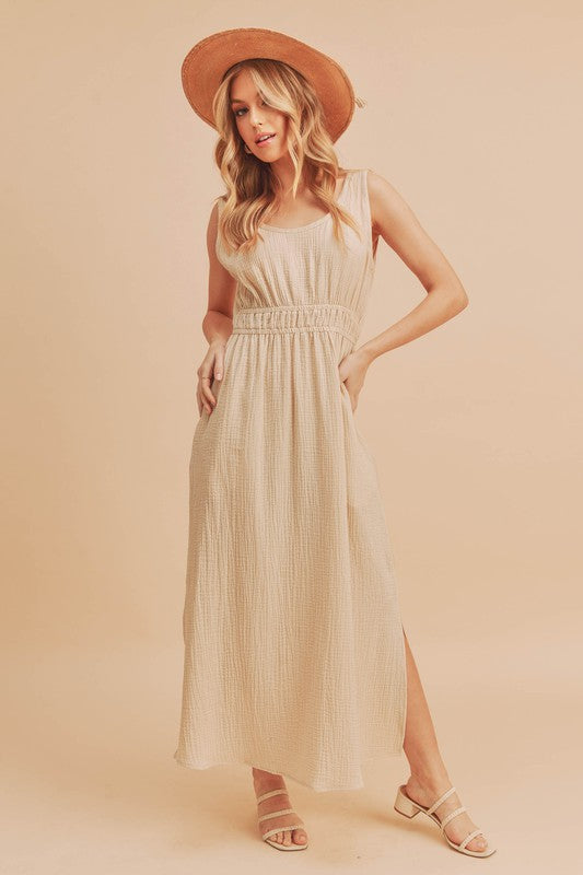 Aemi + Co Darci Sleeveless Crinkled Gauze Maxi Dress
