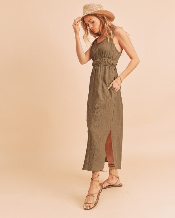 Aemi + Co Darci Sleeveless Crinkled Gauze Maxi Dress