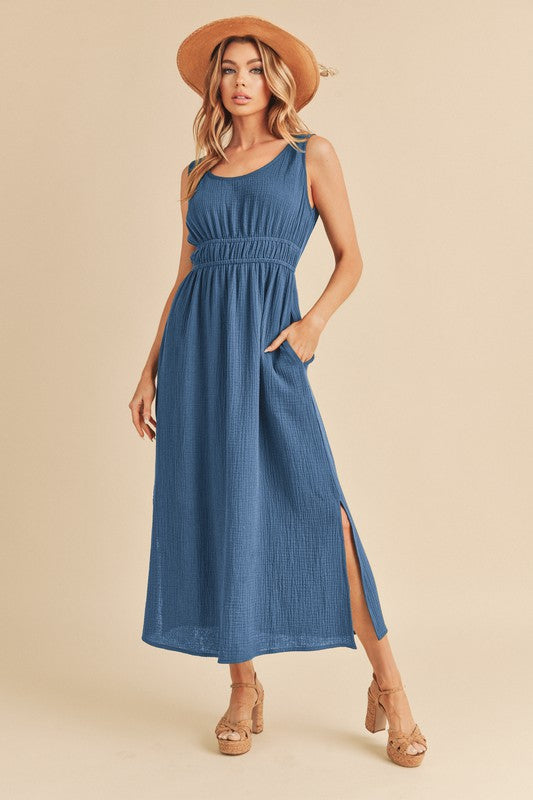Aemi + Co Darci Sleeveless Crinkled Gauze Maxi Dress