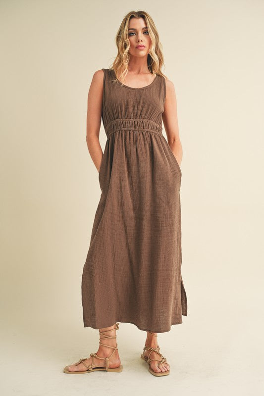 Aemi + Co Darci Sleeveless Crinkled Gauze Maxi Dress