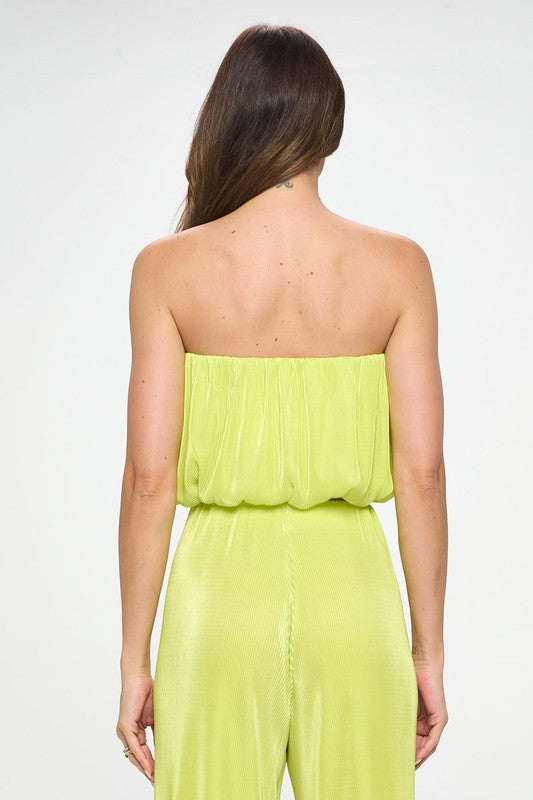 Renee C. Made in USA Vibrant Plisse Tube Crop Top