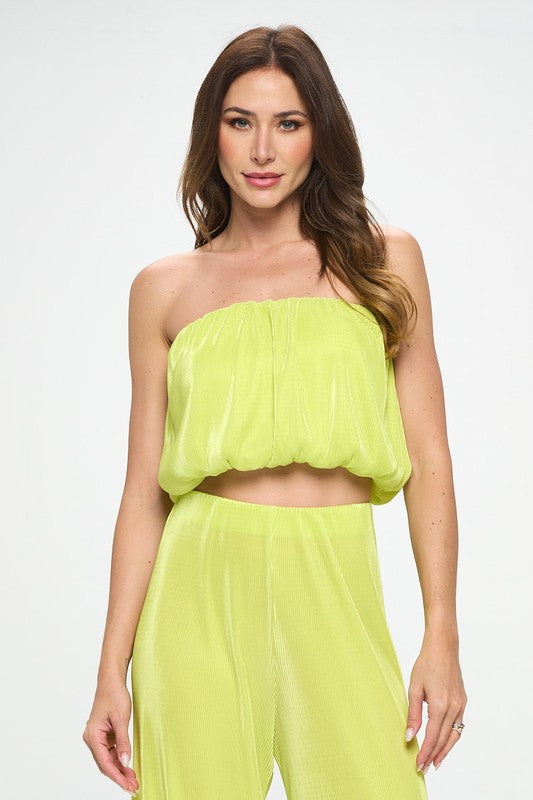 Renee C. Made in USA Vibrant Plisse Tube Crop Top