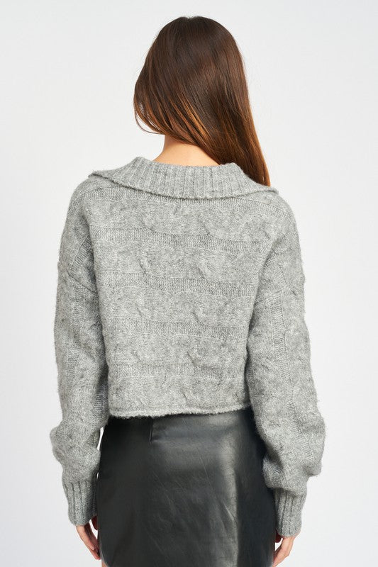 Emory Park COLLARED CABLE KNIT BOXY SWEATER