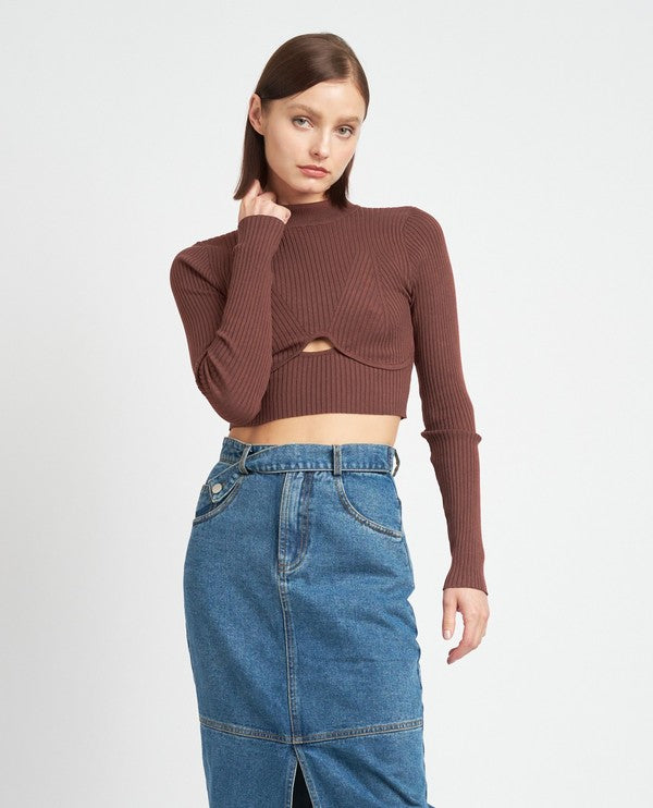Emory Park MOCK NECK CROP TOP WITH CUT OUT