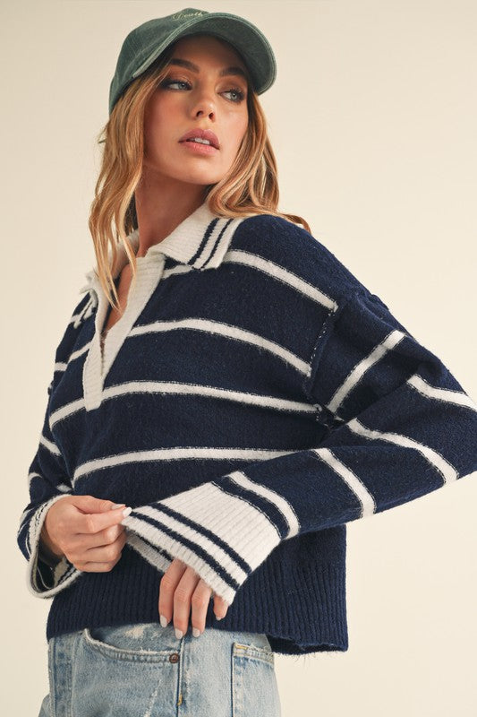 Aemi + Co Felia Striped Collared Sweater