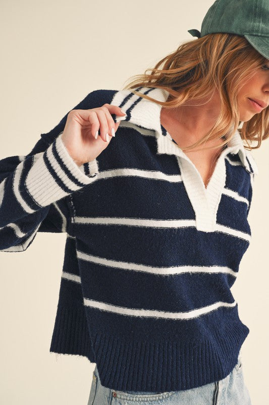 Aemi + Co Felia Striped Collared Sweater