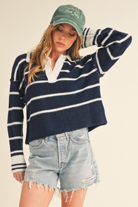 Aemi + Co Felia Striped Collared Sweater