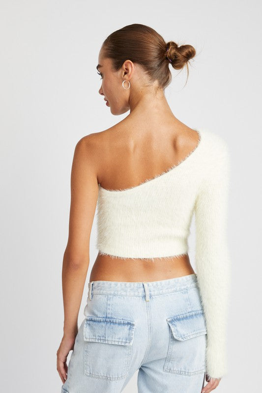 Emory Park ONE SHOULDER FLUFFY SWEATER TOP