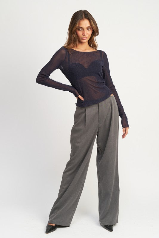 Emory Park GLITTER MESH TOP WITH BACK COWL