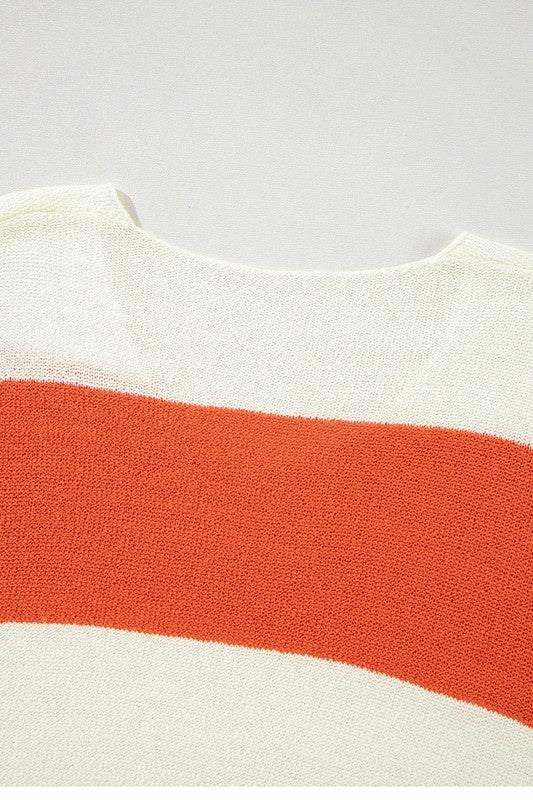 SHEWIN Colorblock V Neck Side Slits Sweater