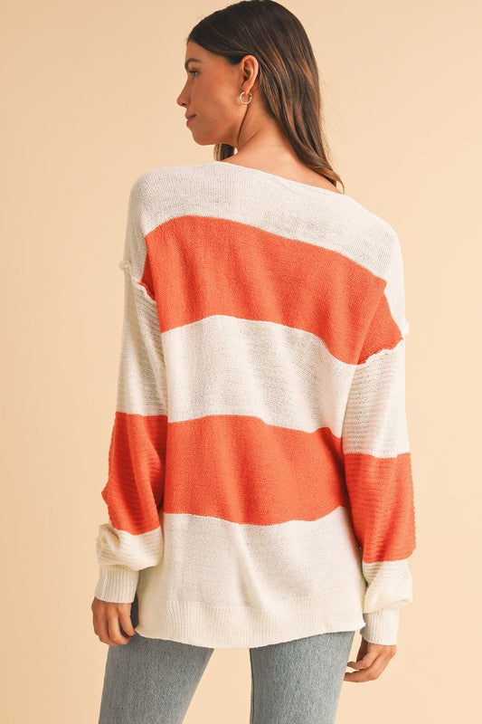 SHEWIN Colorblock V Neck Side Slits Sweater
