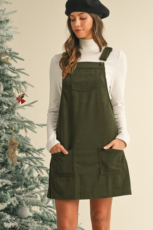 SHEWIN Corduroy Front Pockets Overall Dress