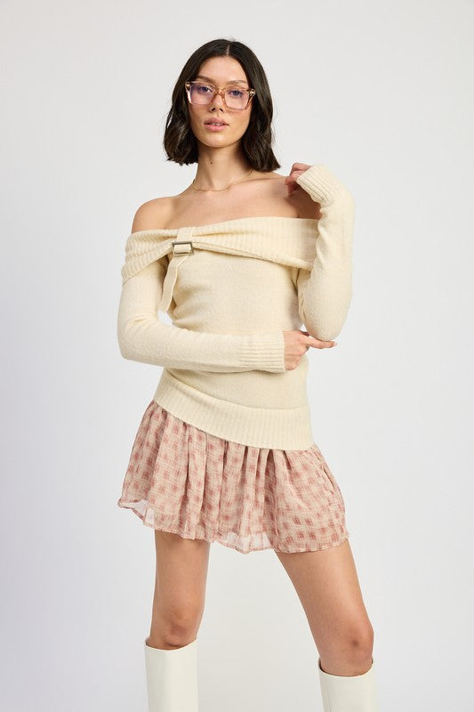 Emory Park MIXED MEDIA OFF SHOULDER MINI DRESS