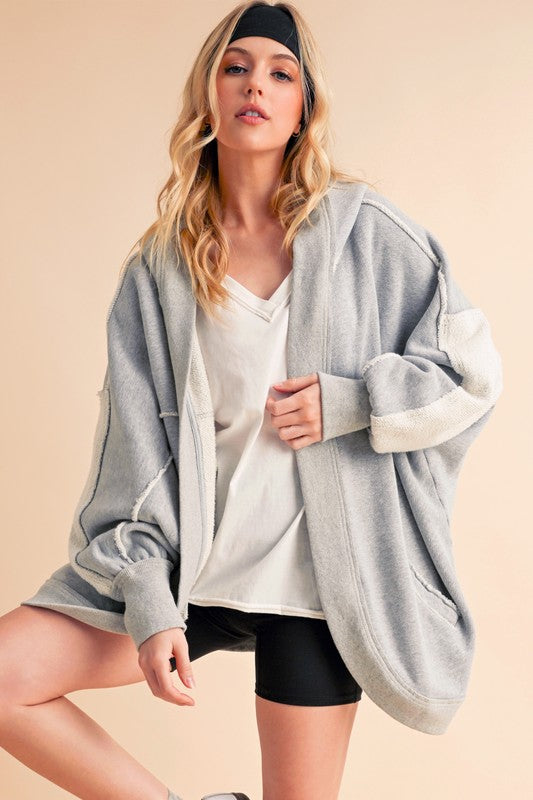 Aemi + Co Janely Hooded Oversized Sweatshirt Cardigan