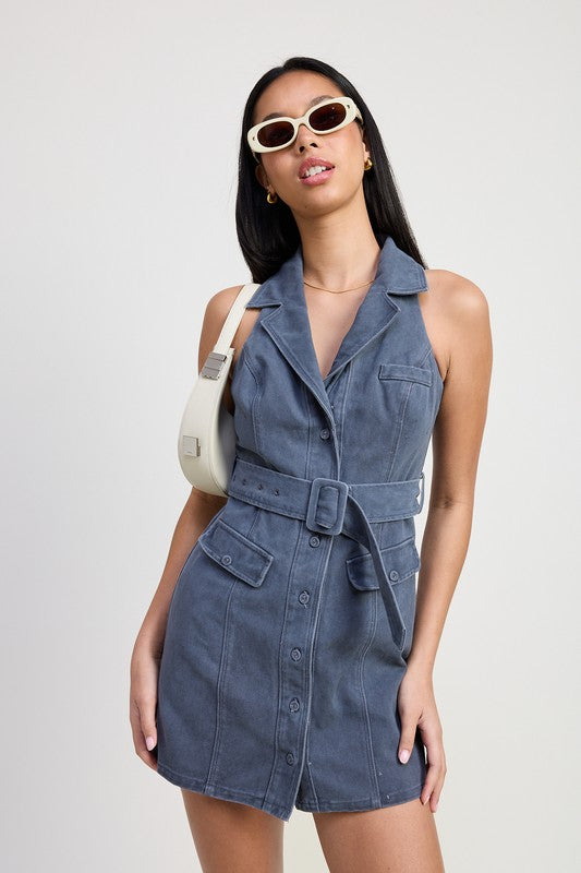 Emory Park MINI HALTER COLLARED SLEEVELESS DRESS