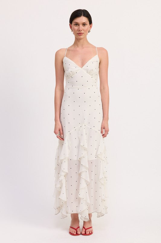 Emory Park RUFFLED WRAP MAXI DRESS WITH CROSS BACK