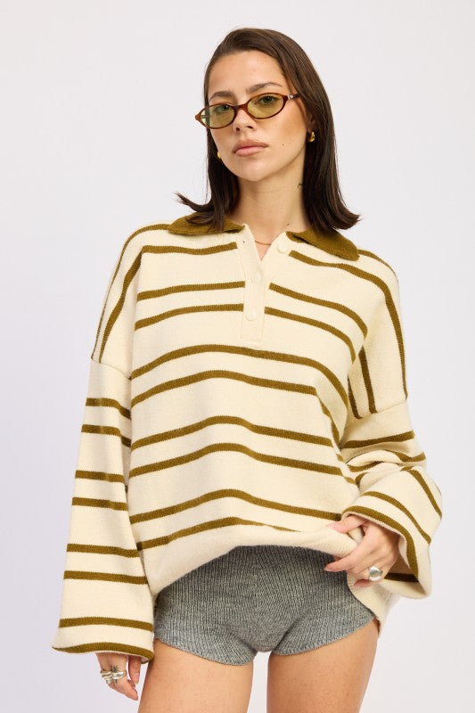 Emory Park OVERSIZED STRIPE COLLAR SWEATER