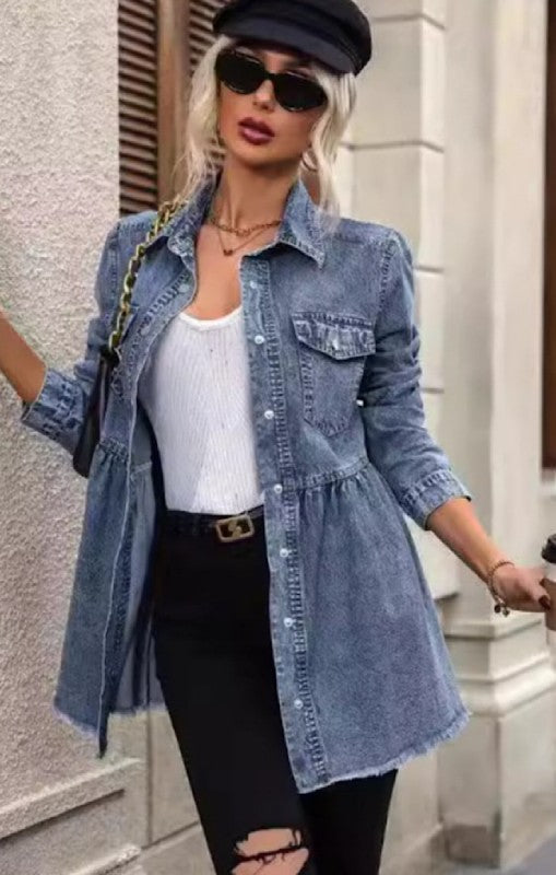 Miss Sparkling Denim Peplum Tunic Jacket