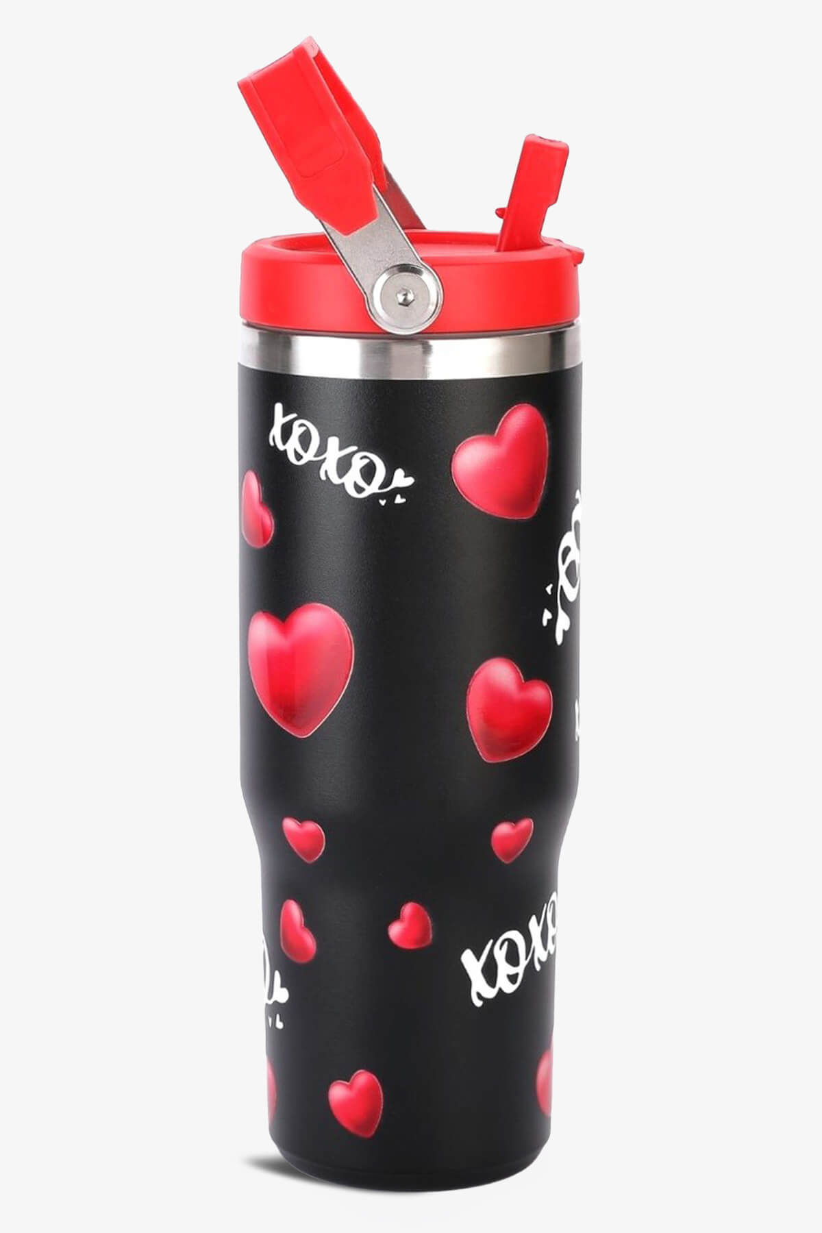 30 oz 3D UV XOXO Print Tumbler with Handle and Flip Straw