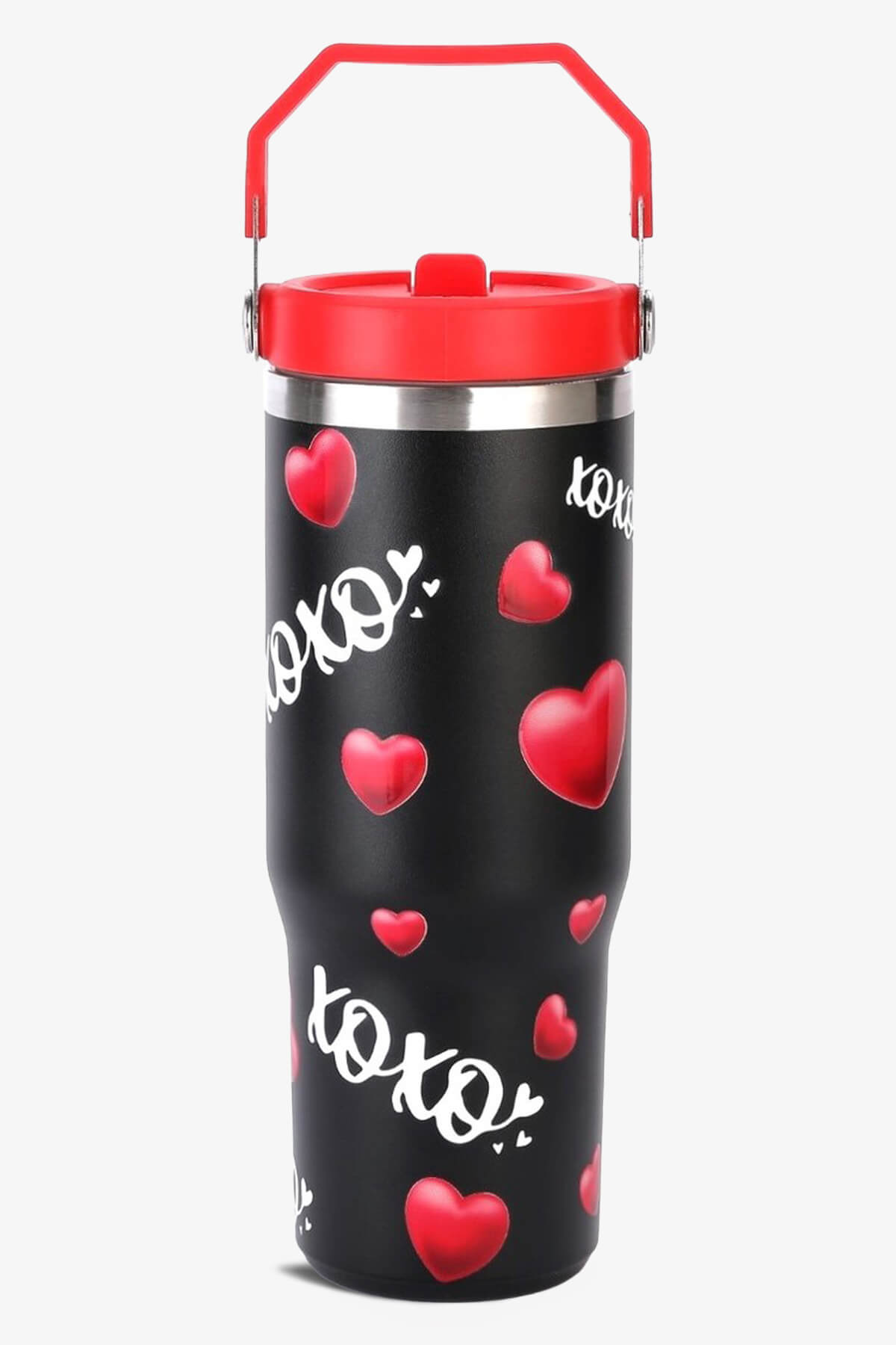 30 oz 3D UV XOXO Print Tumbler with Handle and Flip Straw