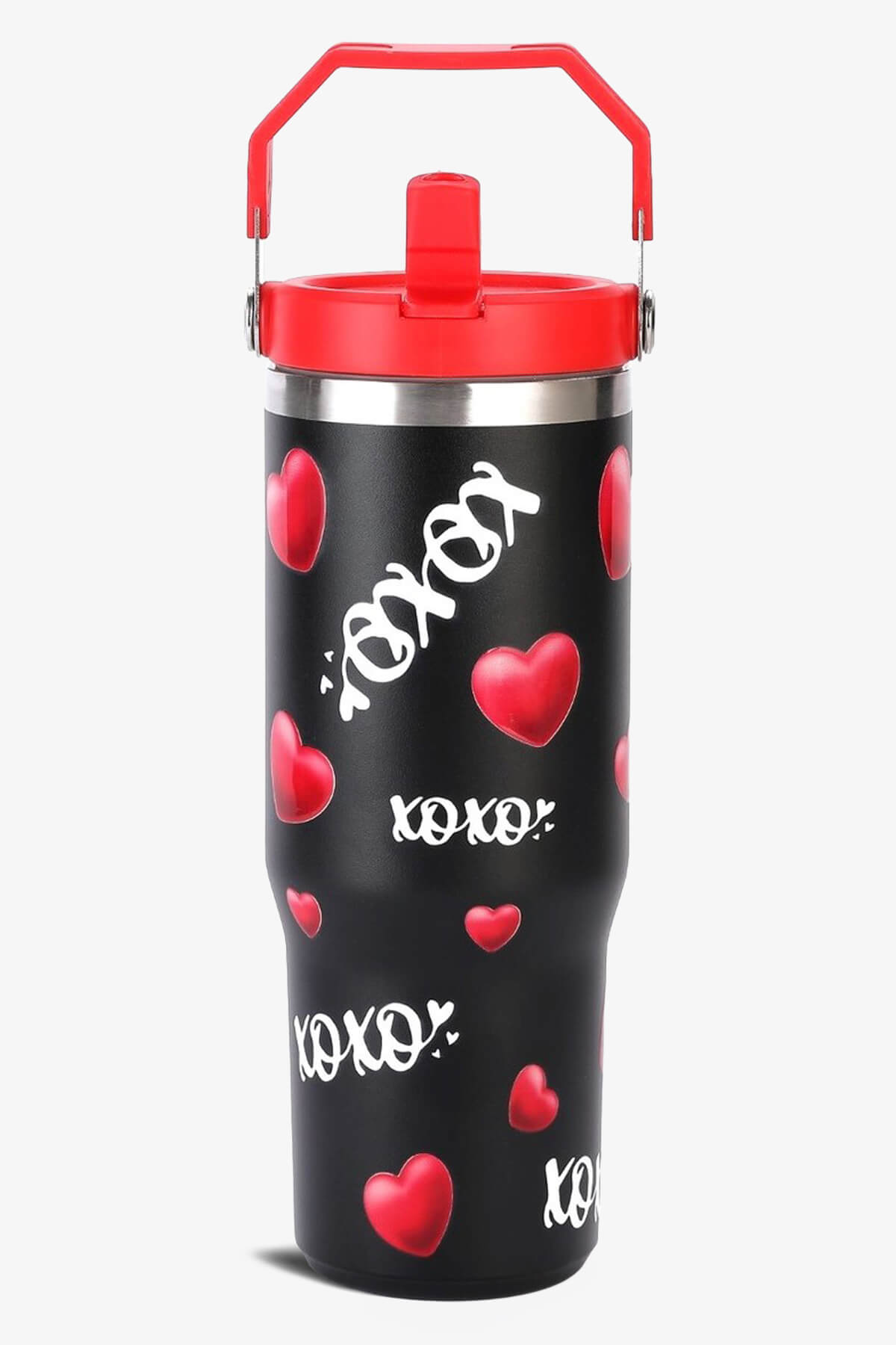 30 oz 3D UV XOXO Print Tumbler with Handle and Flip Straw