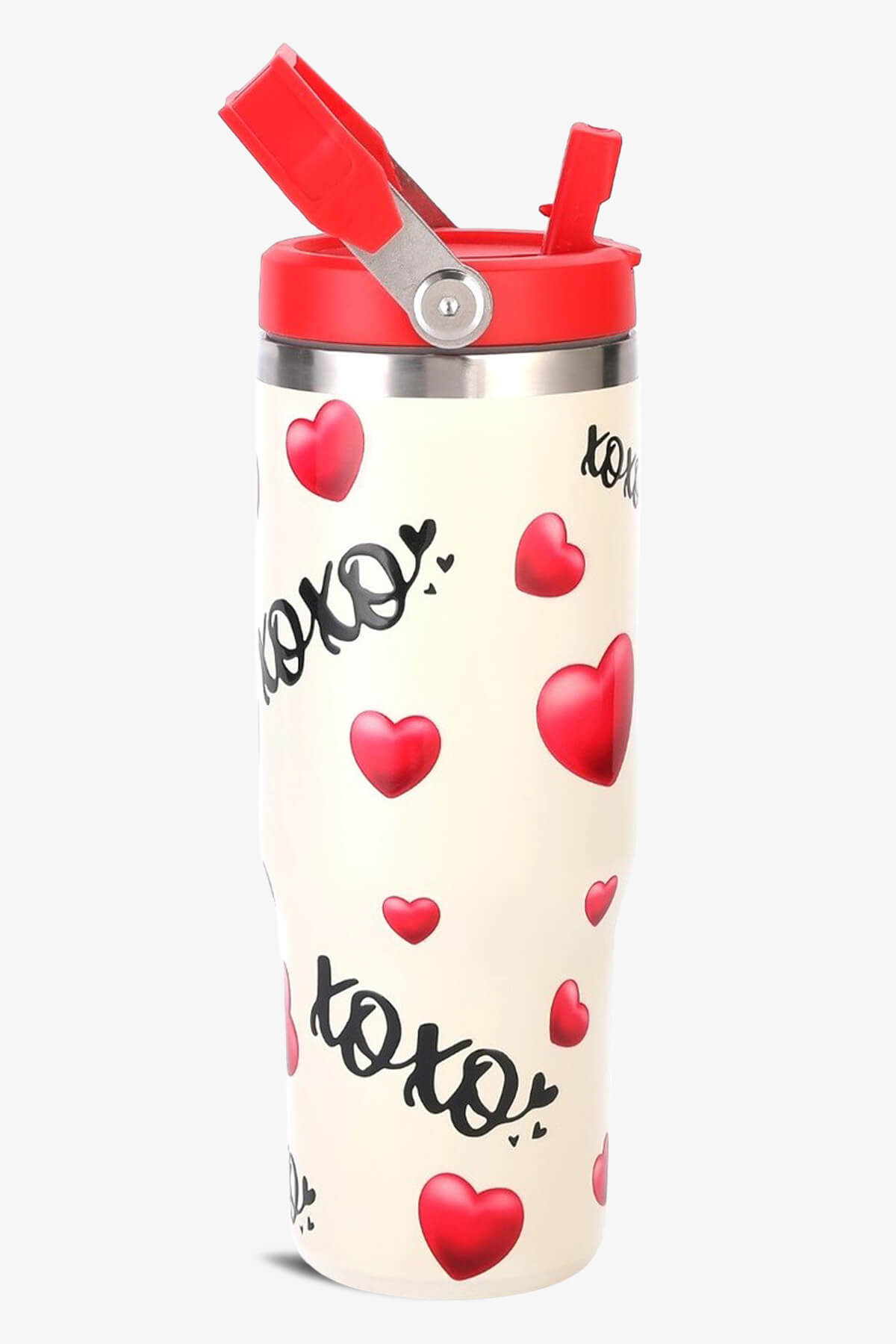 30 oz 3D UV XOXO Print Tumbler with Handle and Flip Straw