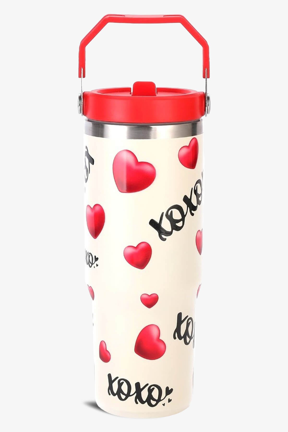 30 oz 3D UV XOXO Print Tumbler with Handle and Flip Straw